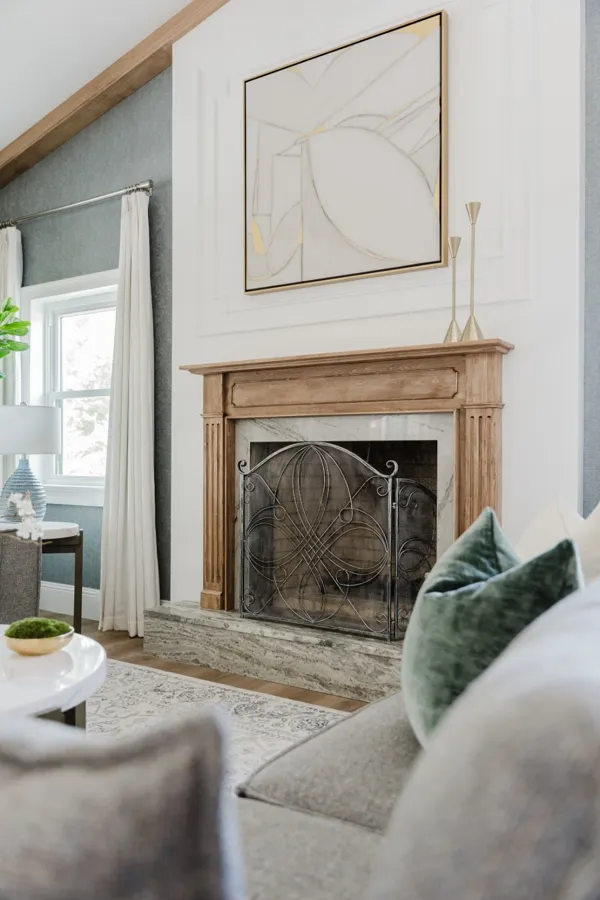 Fireplace and decorative mirror