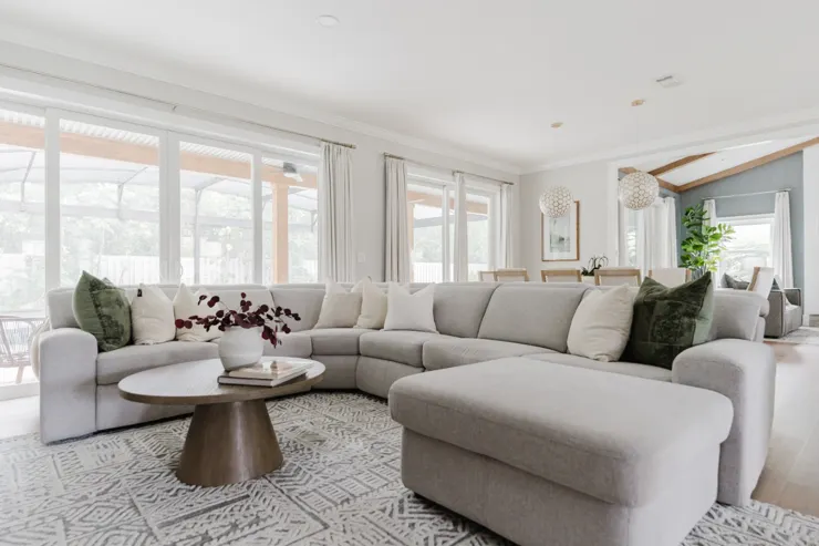 Bright living room with natural textures